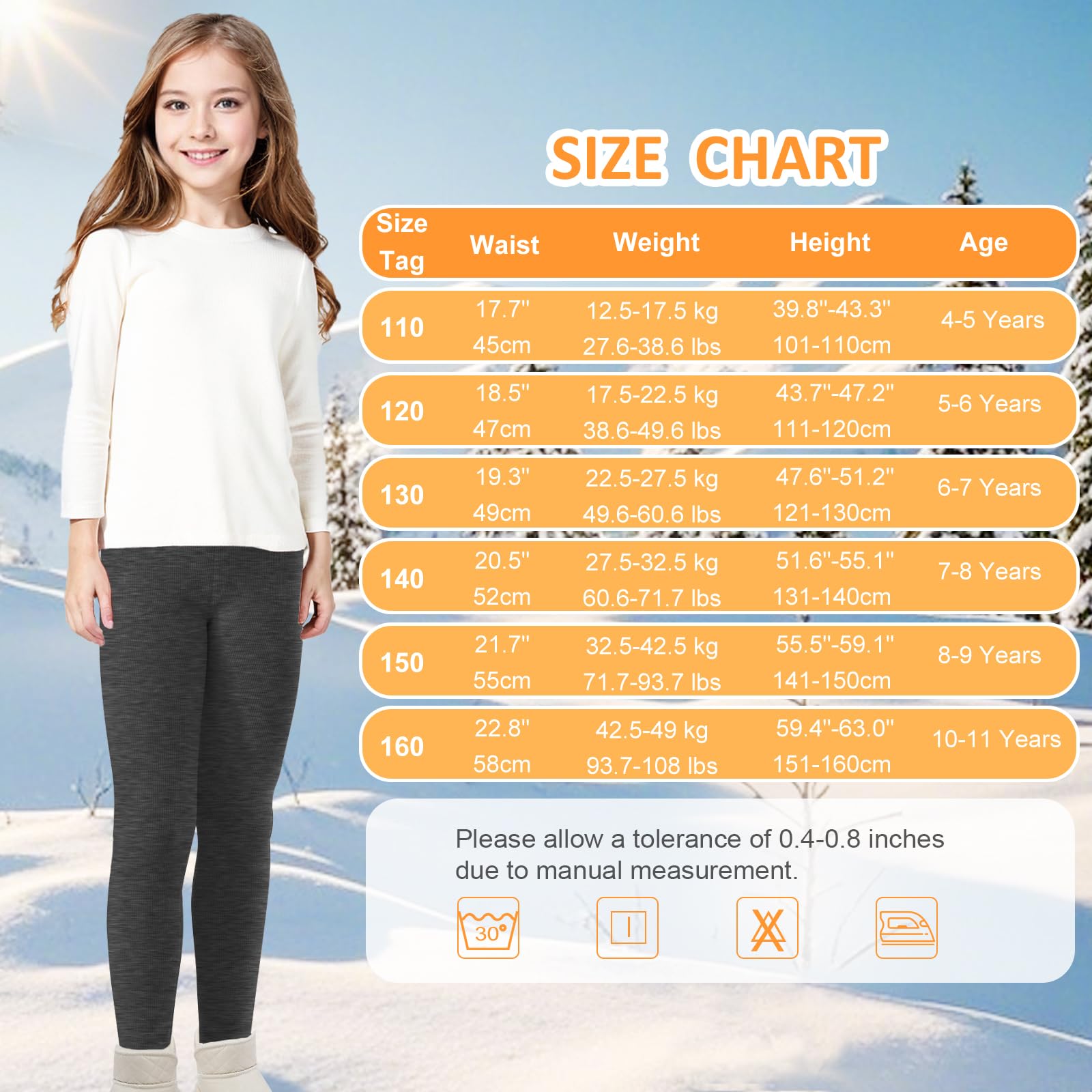 Leggings con forro polar acanalado para niñas de 4 a 13 años