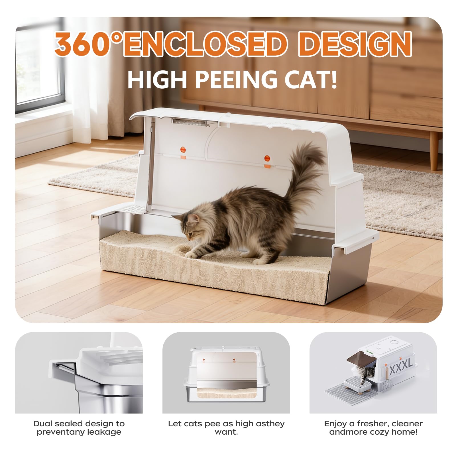 Stainless Steel Litter Box with Lid, 28" Extra Large Cat Litter Pan, Enclosed Metal Litter Box with Litter Scoop & Filter Pedal, Anti-Leakage, Odor Free, Non-Sticky, Anti-Leakage, Easy Cleaning - image 4