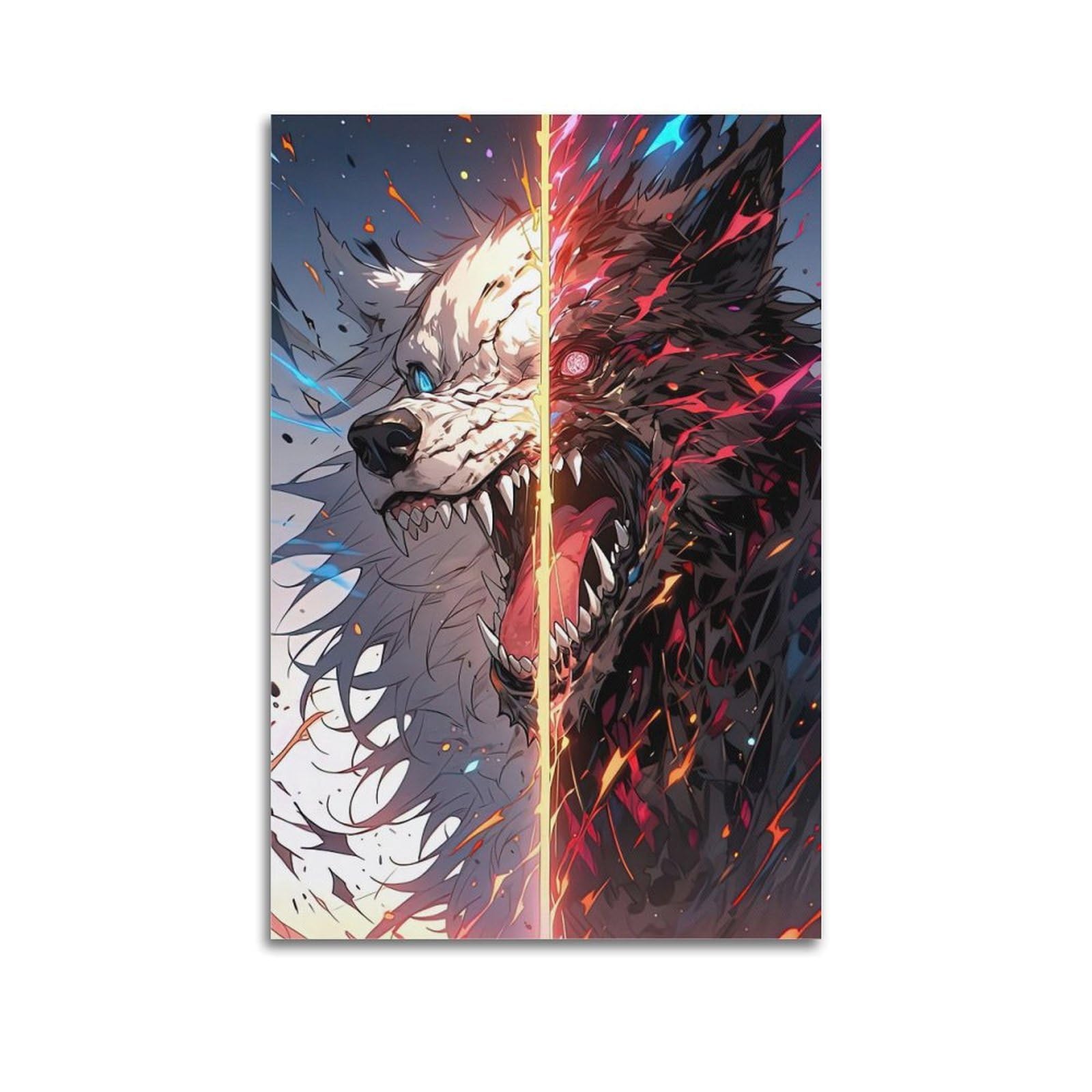 DLJGDS Two - Toned Wolf Art Print, Vibrant And Dynamic Decorative Painting Canvas Wall Posters And Modern Family Bedroom Decor 20x30inch(50x75cm)