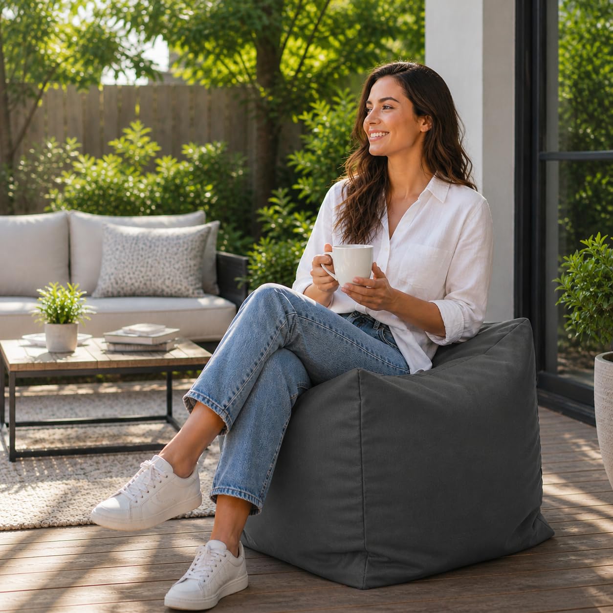 Artistic Fashionista* New Waterproof Square Cube Bean Bag Indoor Outdoor Garden Footstool Rest Seat Pouffe Ottoman Beanbag 40x40x40 cm (Dark Grey)