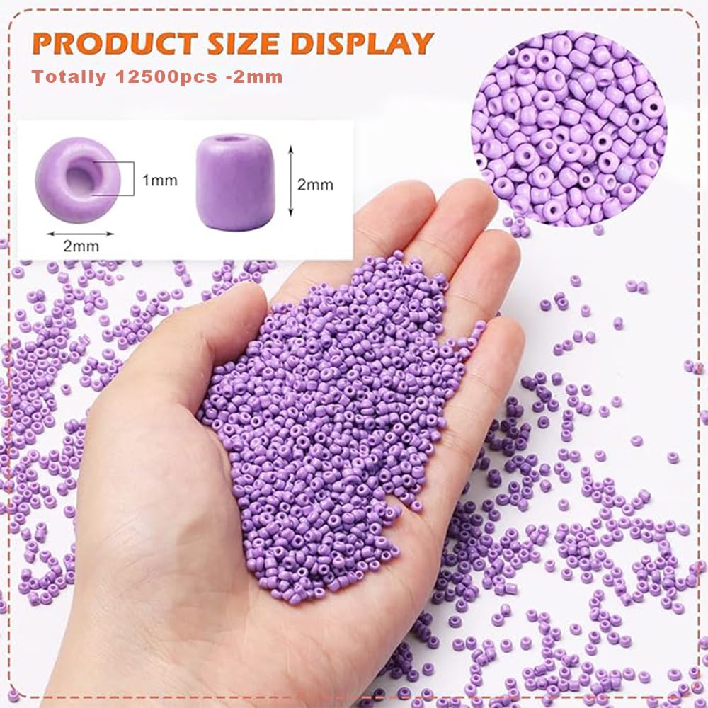 Gkelaly 10000Pcs Light Purple Glass Seed Beads Bulk for Jewellery Making 2mm Small Pony Beads for Bracelet Necklace Earring Making & Crafting - Image 2
