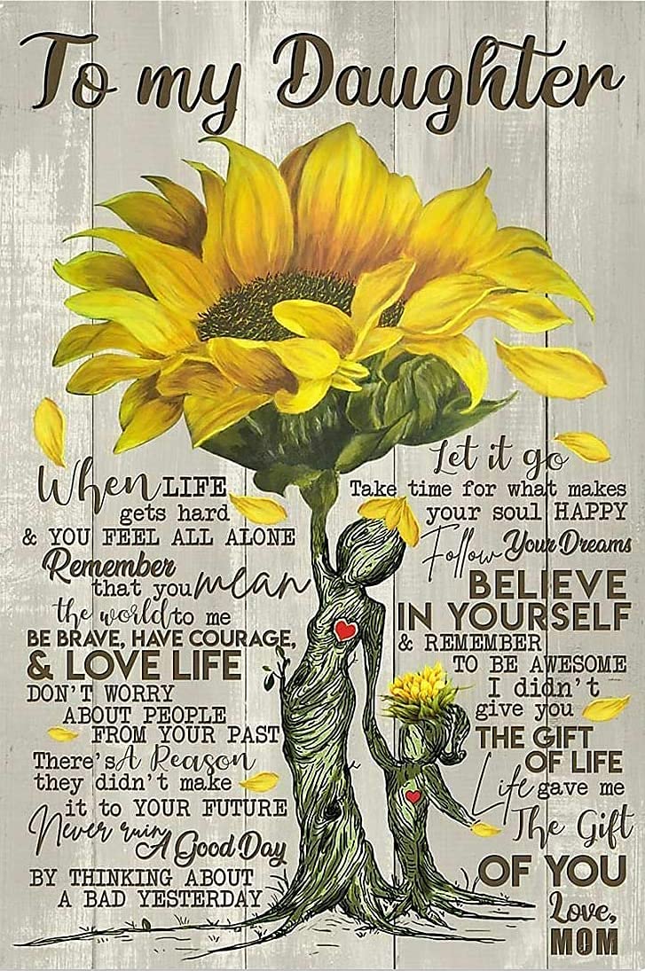 Sunflower Poster Art for My Daughter Vintage Metal Sign Gift Bedroom Retro Novelty Cafe Store Tin Signs 5.5x8inch