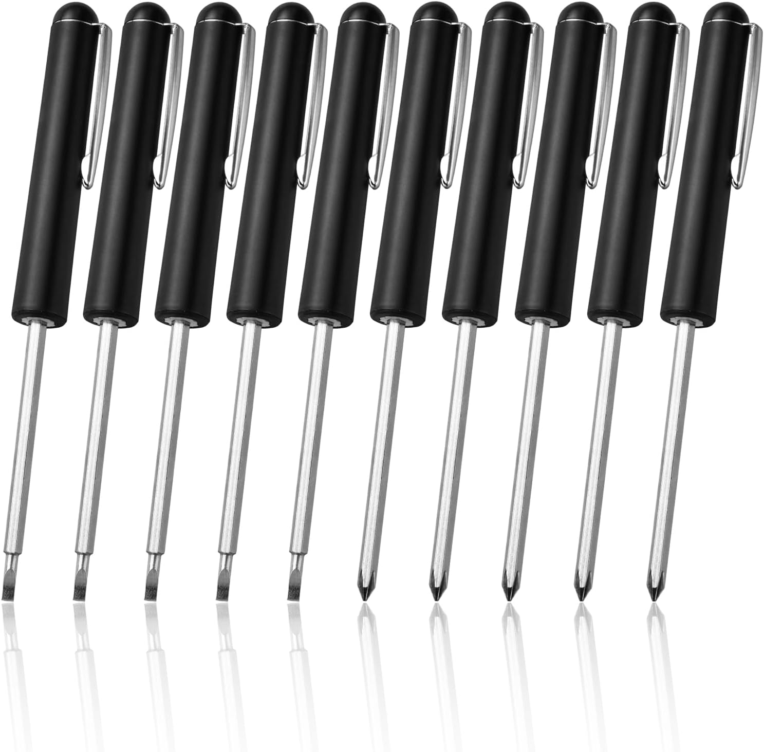 10 Pcs Pocket Screwdrivers, Magnetic Slotted Screwdriver and Phillips Screwdriver Mini Tops and Pocket Clips, Small Double End Screw Driver for Mechanical Electrician Technician Repair Tool