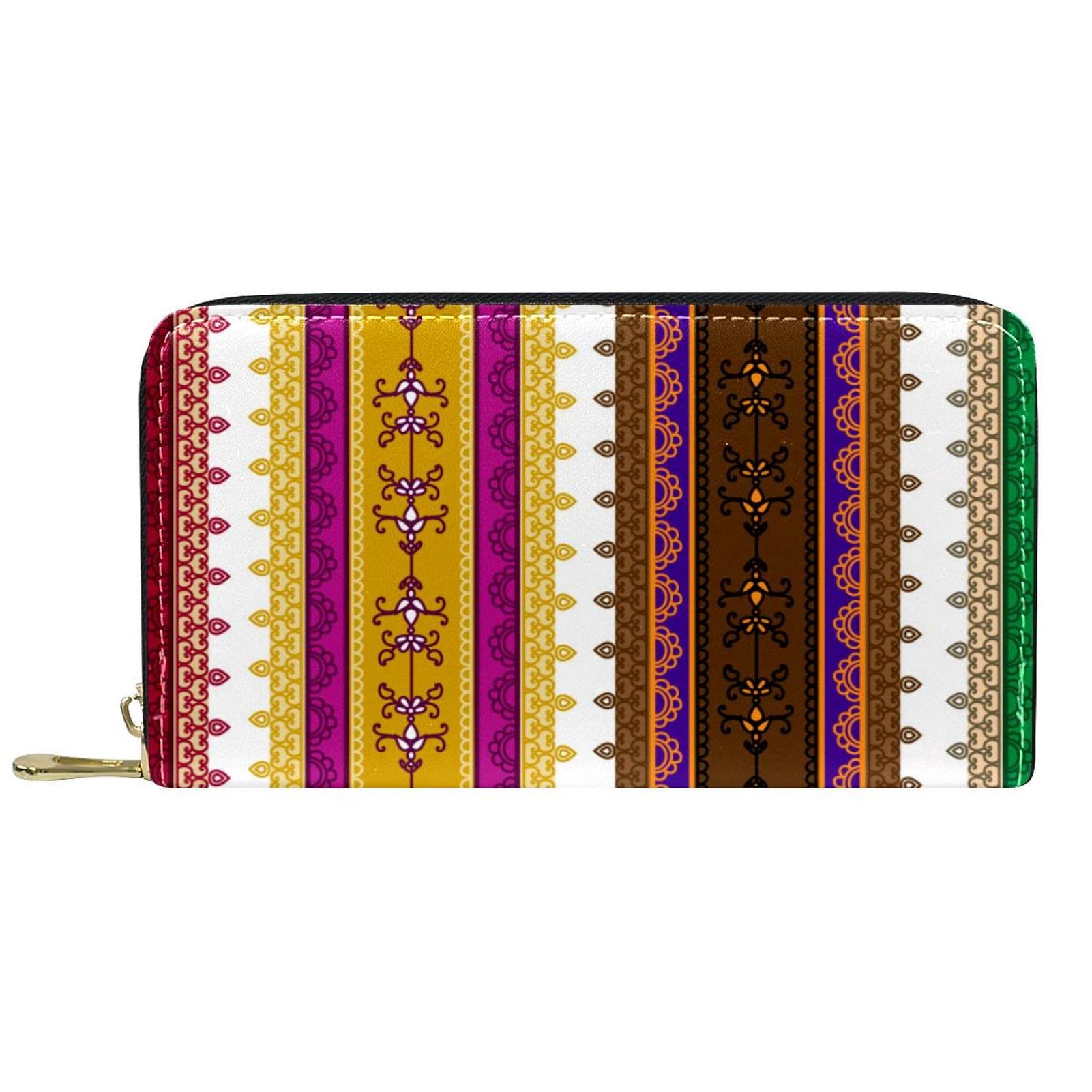 Cartera de piel con cremallera larga con patrón retro noble personalizado, Varios colores, 20.5x2.5x11.5cm/8.07x1x4.53 in, Classic