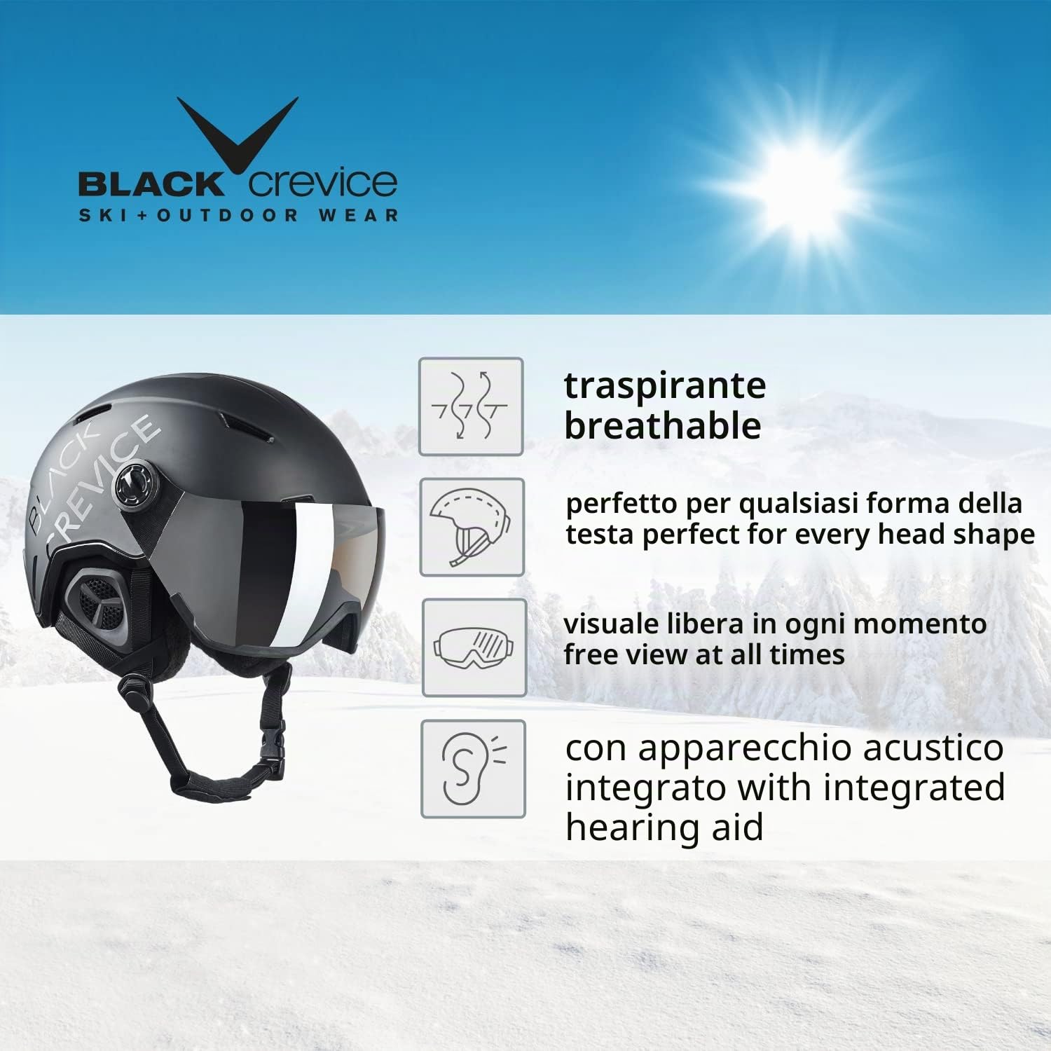 BLACK CREVICE Casco da sci Vail I Casco da sci con visiera stile pilota in diversi colori I Casco da sci per Uomo & Donna I Casco da sci in policarbonato I Casco traspirante I Regolabile
