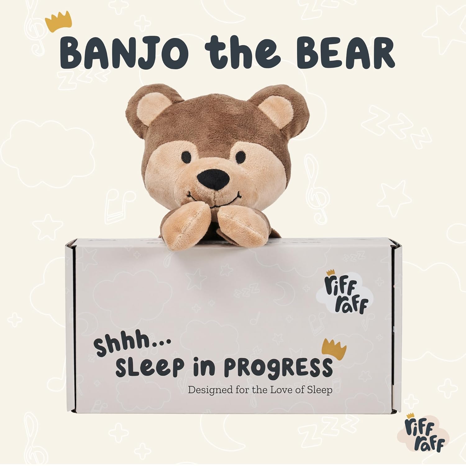 Riff Raff Bear and Bunny Sleep Soother Sleep Aid Lullaby for Newborn/Baby 0+ Months, Portable White Noise Plush Sound Machine, Heartbeat & White Noise Plush, Stuffed Animals for Babies w/Velcro Stra