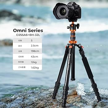 Amazon | K&FCONCEPTカメラ三脚 3段中心軸 一眼レフ 198cm 5段階