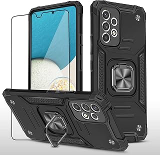 Capa para Samsung Galaxy A73-5G capa de telefone à prova de choque de grau militar com 【360 ° suporte giratório de toque】 【Protetor de tela de vidro temperado】 (preto)