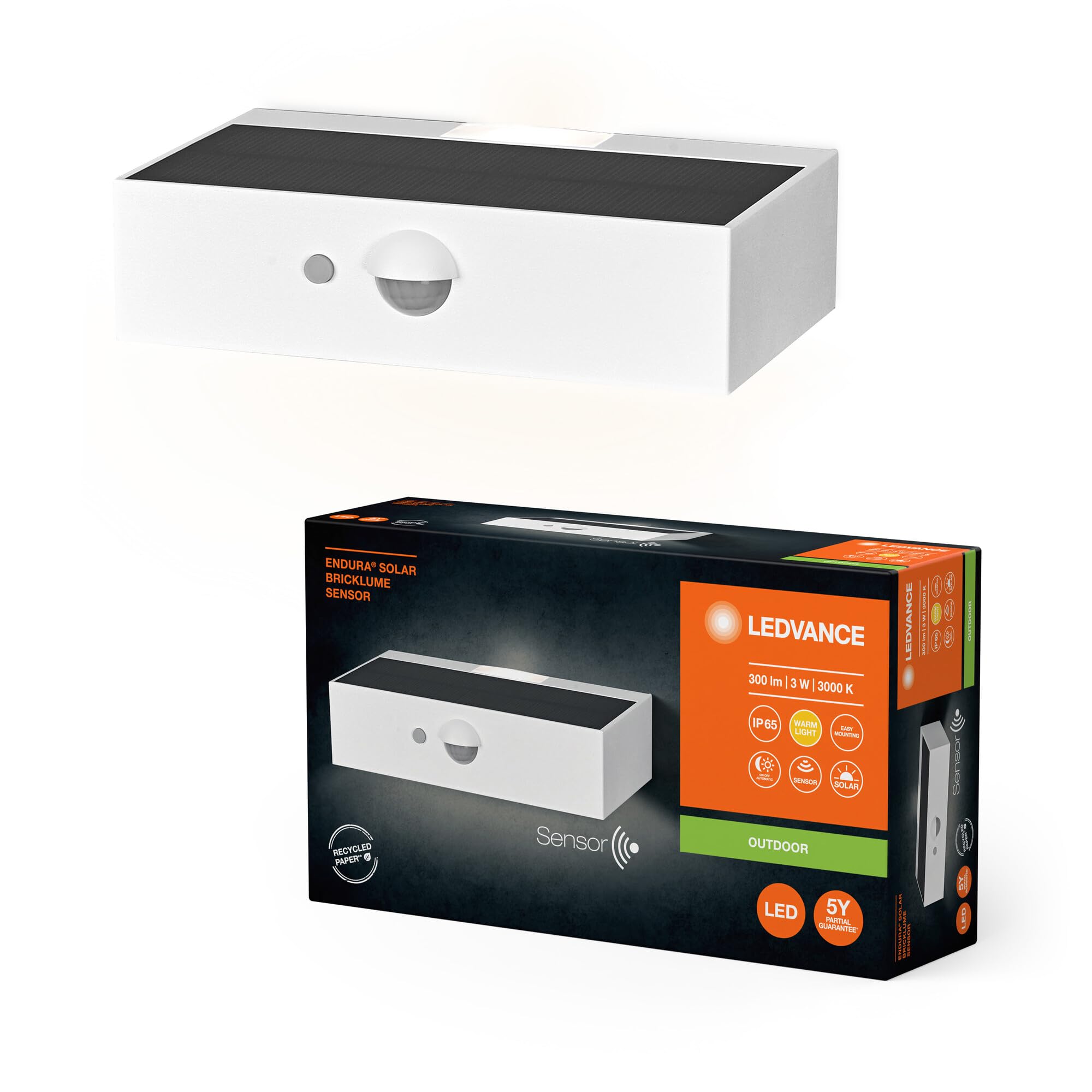 Luminaire solaire LED 3W blanc chaud 3000K étanche IP65 éclairage indirect mur