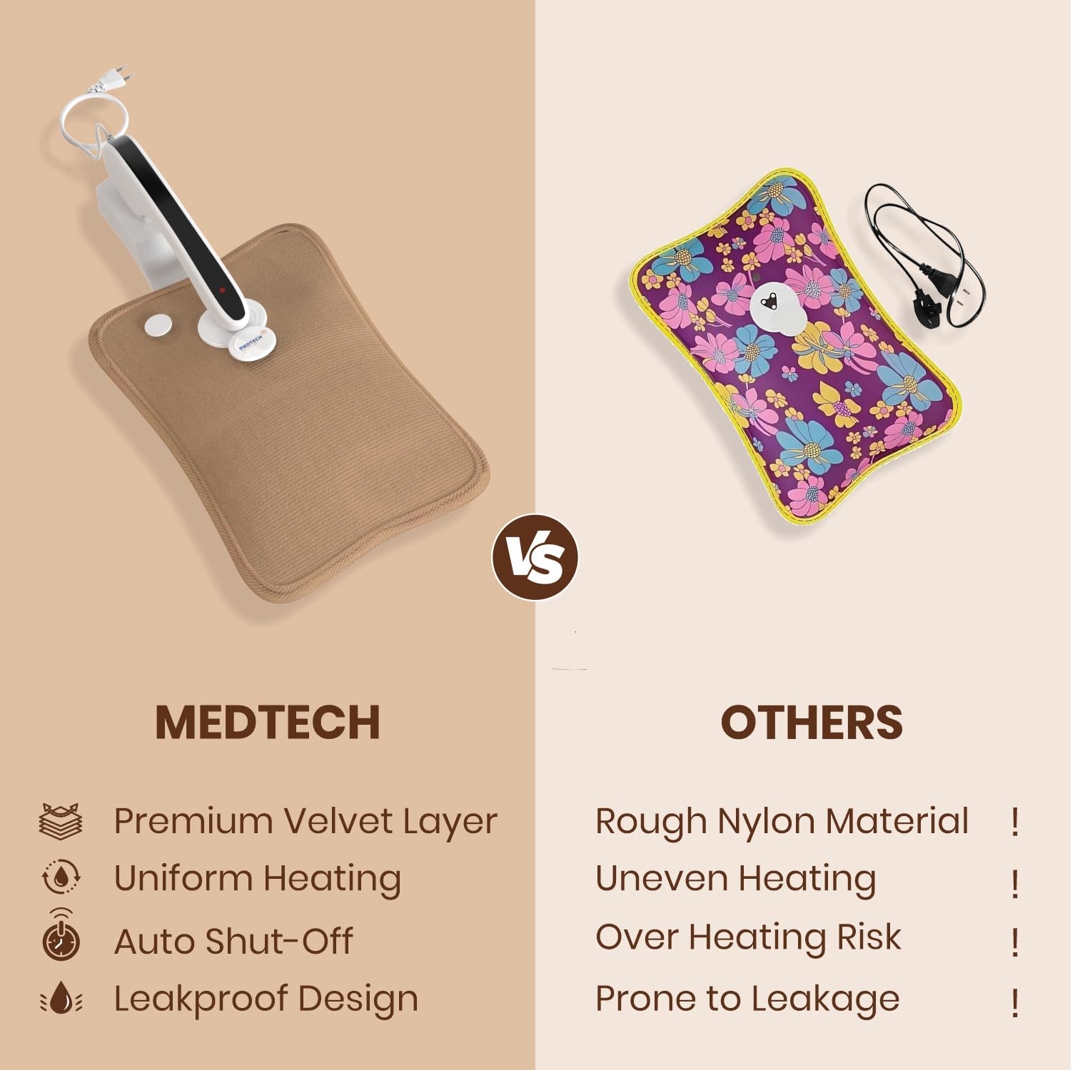 MEDTECH® Premium Electric Hot Water Gel Bag for Pain Relief | Reusable, Flexible Heating Bag for Period Cramps, Muscle Aches, Back Pain and Cold Relief | 6 Layers of Protection | Coffee Brown - Image 6 thumbnail