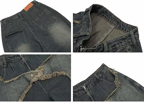 Miniatura 5 de American Vintage Jeans Star Embroidery Multi Pocket Jeans Hombre Loose Wide Leg Straight Leg Pantalones