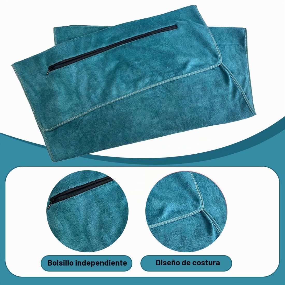 Toalla de Fitness con Bolsa de Microfibra, Toalla de Deporte Toallas de Microfibra con Bolsillo con Cremallera, Toalla de Gimnasio, Gym Towel
