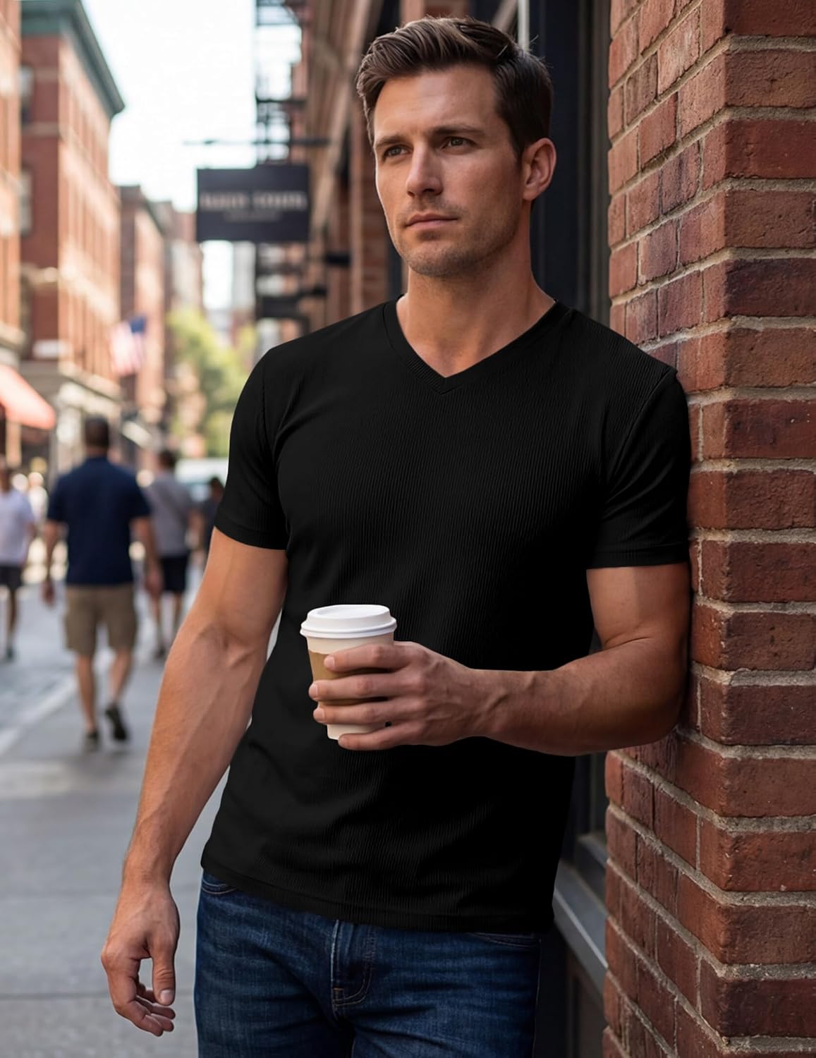 JMIERR Mens Muscle T Shirts V Neck Short Sleeves Gym Workout Causal Slim Fit Tee Shirt - Image 5