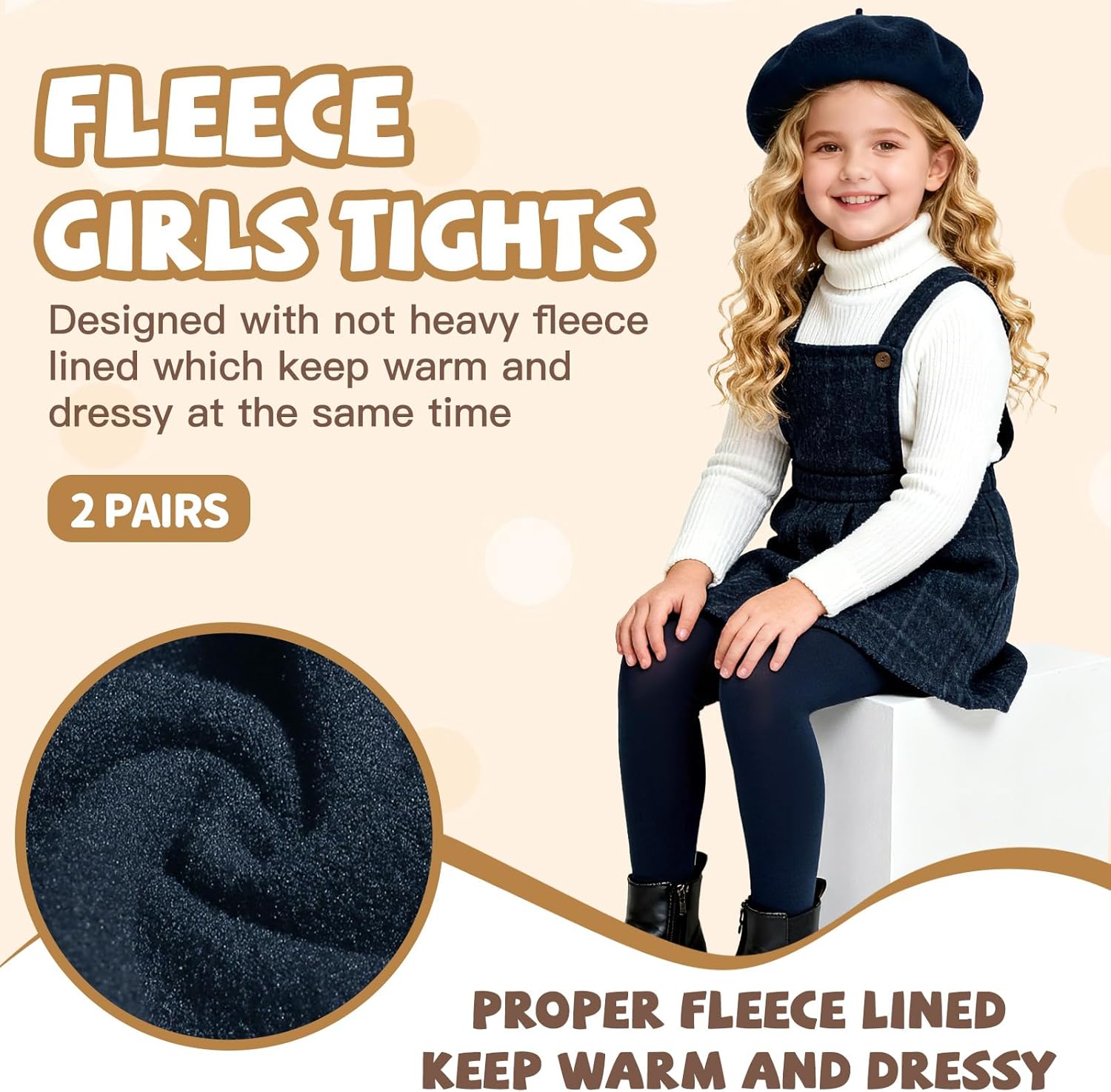 MANZI Fleece Lined Tights for Girls Thick Footed Girls Tights Age 2-10 Ultra-soft 2 Pairs 400-Denier - Image 2