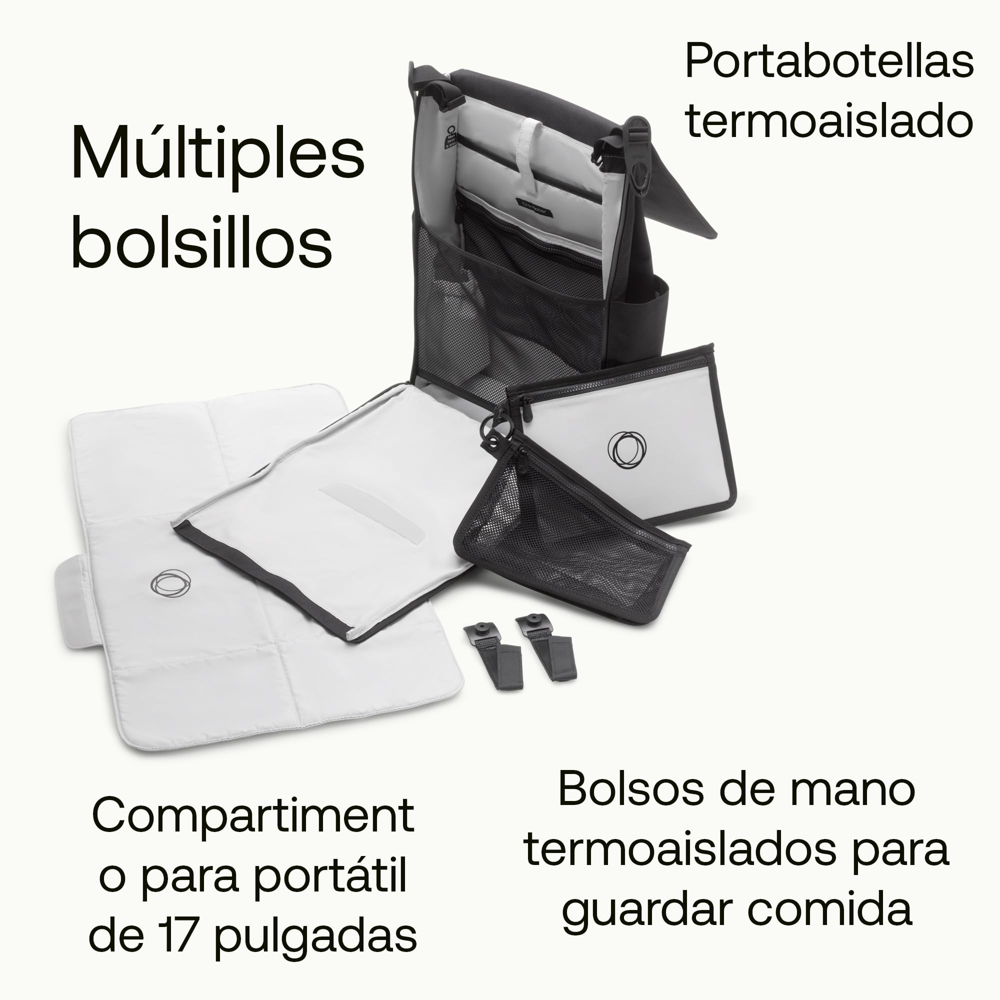 Bugaboo Mochila de pañales, Bolsa Cambiador Sostenible Fabricada con Materiales Reciclados, Repelente al Agua, Fácil de Limpiar, Incluye Cambiador y Portabiberones Térmico, Desert Taupe