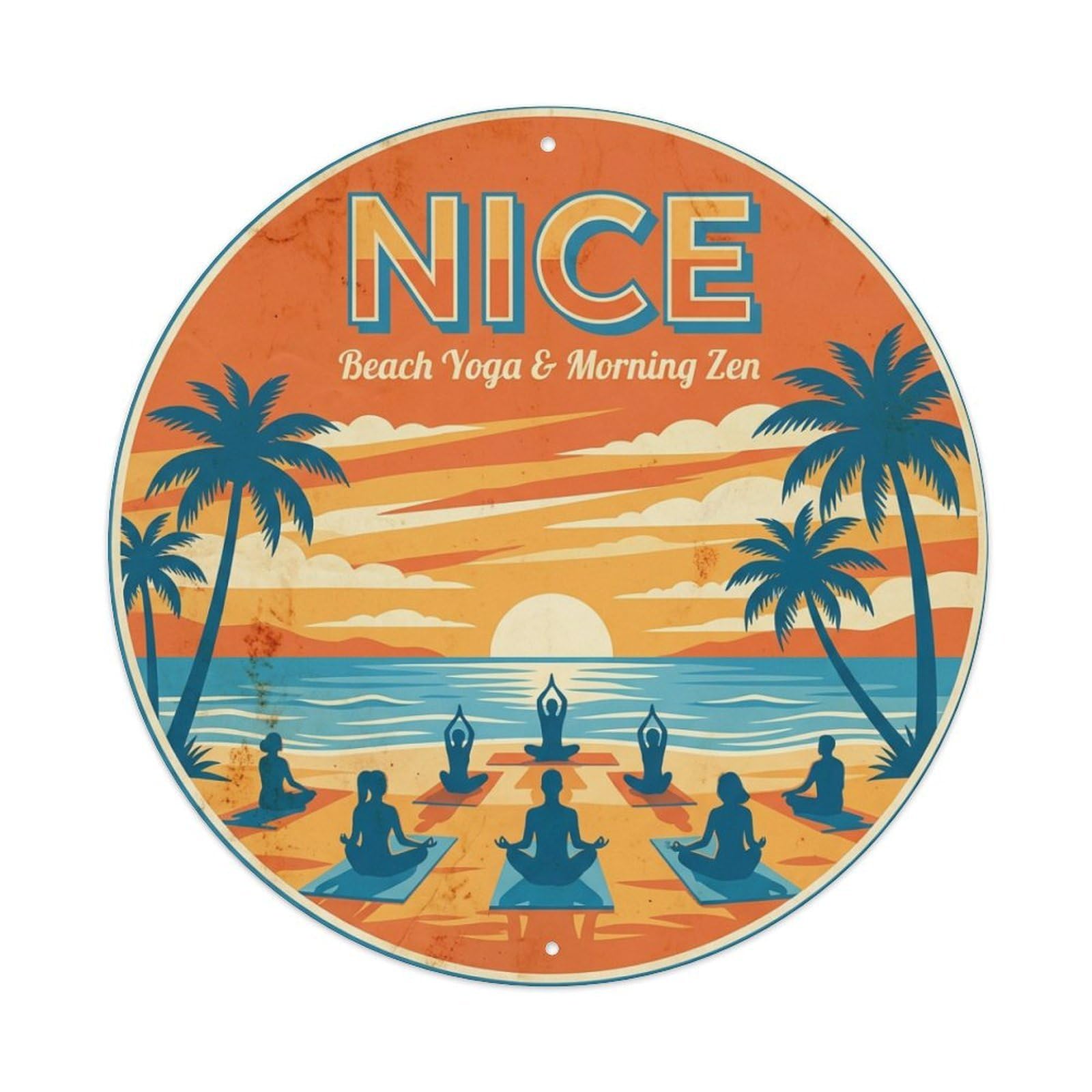 Olhnbad Style Coastal Route Beach Yoga Morning Zen Nice Travel Metal Tin Sign