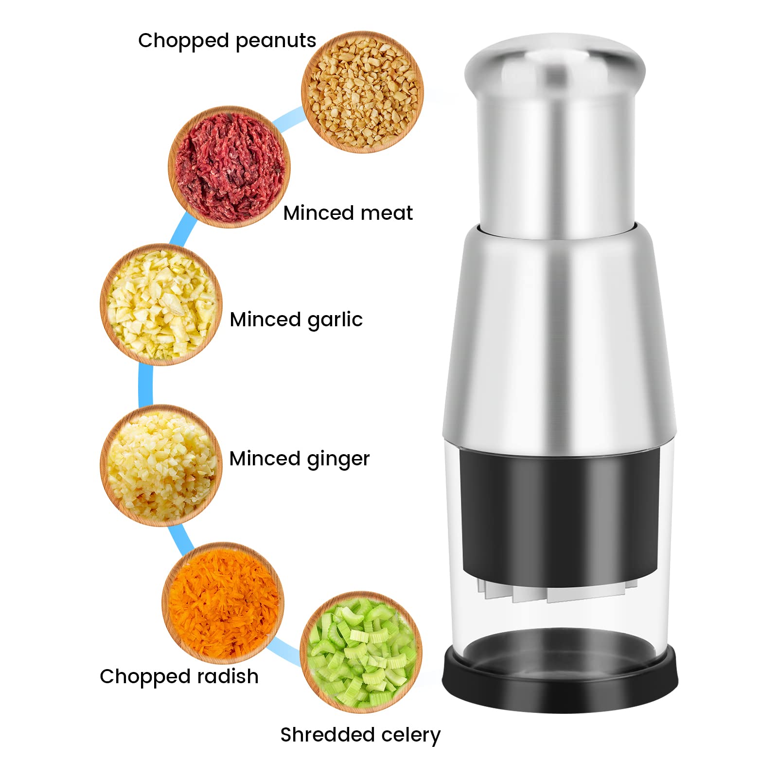 Dokeno Presse-Ail Inox, Hacheuse d'Échalote, Coupe-Oignon, Manuel à Pousser, Hachoir Gingembre, Ustensile de Cuisine pour Ail, Poivrons, Oignons - Noir