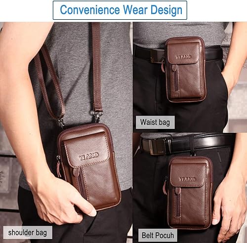 Miniatura 3 de Bolso de hombro pequeño inteligente de cuero para hombre, soporte para celda de 7.0 pulgadas, funda táctica, funda de transporte, bolsa con lazo