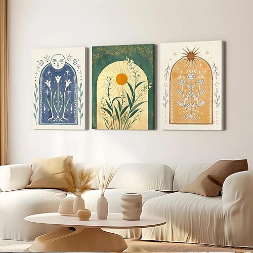 Miniatura 4 de WARTHZ Póster vintage bohemio de luna y sol, arte de pared de astrología espiritual, lirio de los valles, póster abstracto, místico, folclórico,