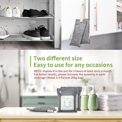 Vista 30 de CLEVAST - Bolsas purificadoras de aire de carbón de bambú (4 x 7.05 oz), eliminan olores y humedad, bolsas purificadoras de aire fresco natural