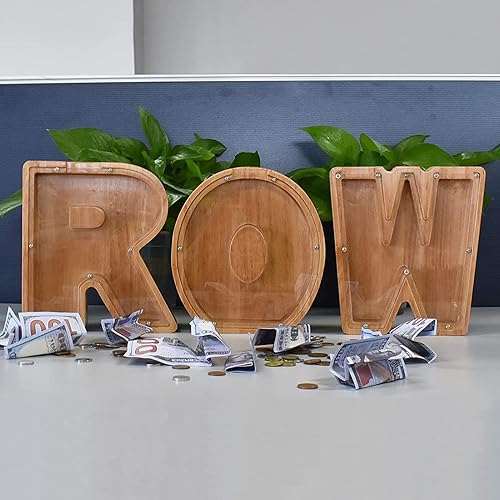 Miniatura 54 de Alcancía de madera con letras para niños y niñas, 26 letras del alfabeto, personalizadas, caja de ahorro de dinero transparente, regalo creativo