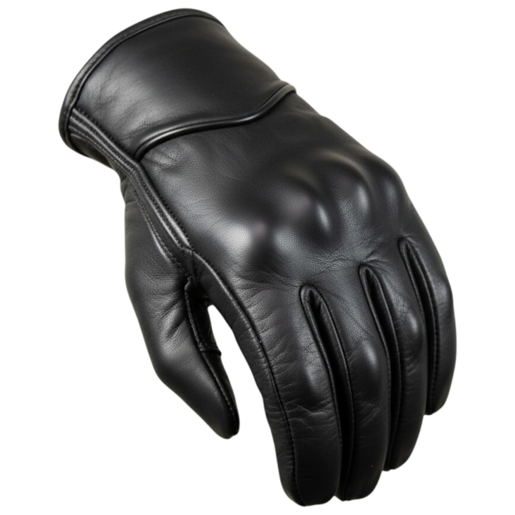MDM Guanti moto in pelle per uomo stile classico, palmo antiscivolo, protezione discreta delle nocche e chiusura regolabile, nero