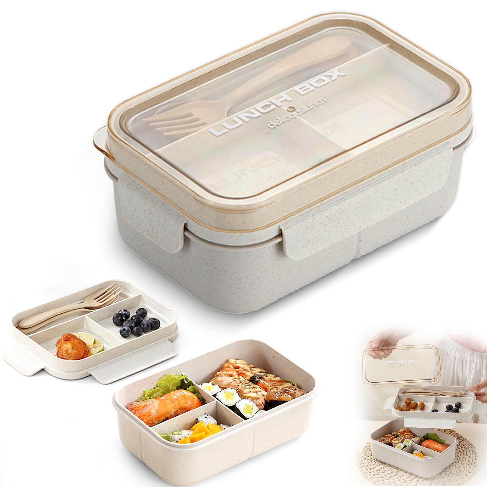 XWUX Bento Box Lunchbox met 5 vakken en bestek, 1200 ml, lekvrij, voor kinderen en volwassenen, vaatwasmachinebestendig, magnetronbestendig, broodtrommels voor school, werk, picknick, reizen