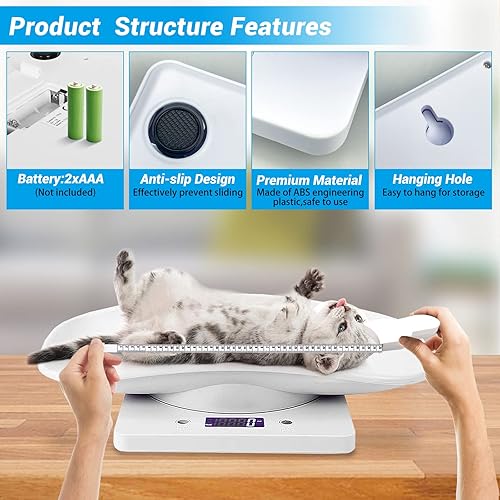 Miniatura 4 de Báscula electrónica de peso para cachorros, para gatos, 33 libras, verduras, frutas, cocina, báscula electrónica con cinta métrica, para gatito,