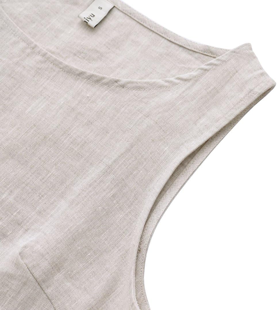 Amazhiyu Women's Linen Sleeveless Shift Dress with Pockets Crew Neck Casual Tank Dress - Image 3