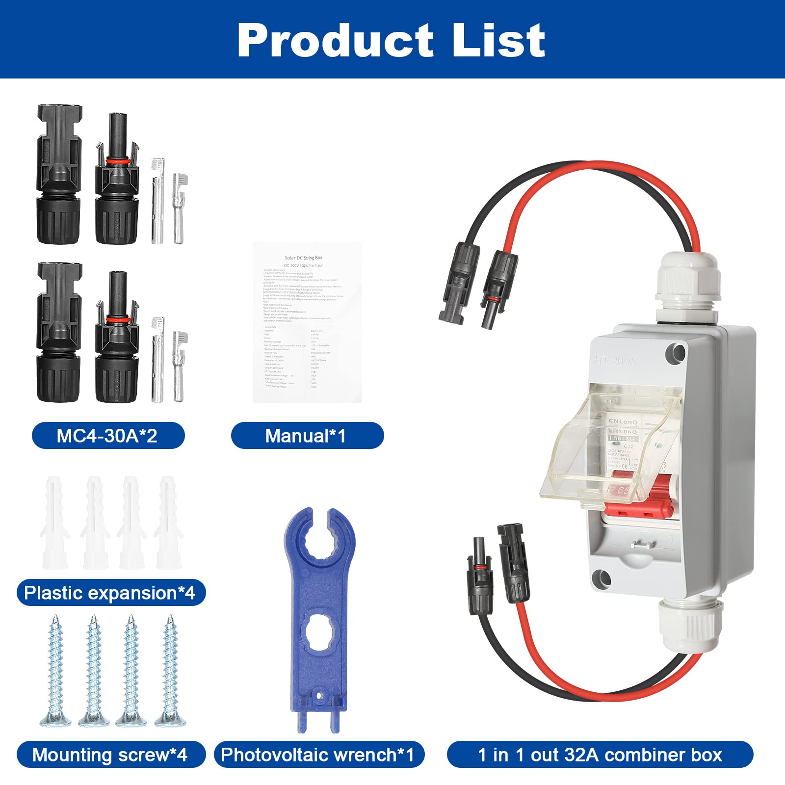 BuyWeek Interruptor de Separación Disyuntor DC Impermeable IP65 Solar Power Isolation Switch and Circuit Breaker 500V 32A Scatola Combinata Fotovoltaica para Sistemas Solares Interiores y Exteriores