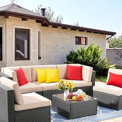 Miniatura 6 de Juego de 4 fundas de almohada amarillas para exteriores, impermeables, cuadradas, modernas, para patio, sofá, banco, fundas de almohada resistentes