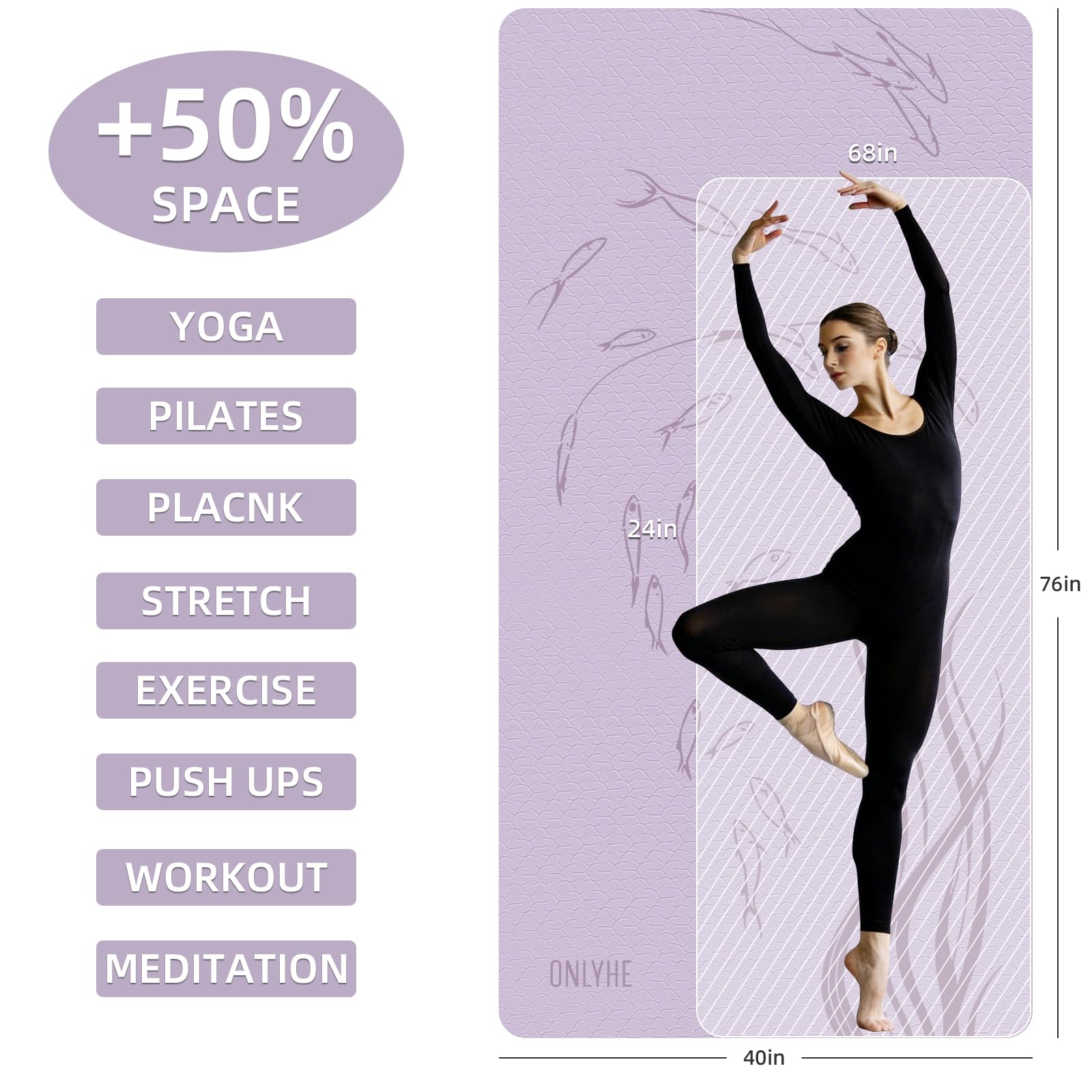 Tappetino da yoga extra largo 76 x 40 x 10 mm TPE antiscivolo per esercizi di fitness