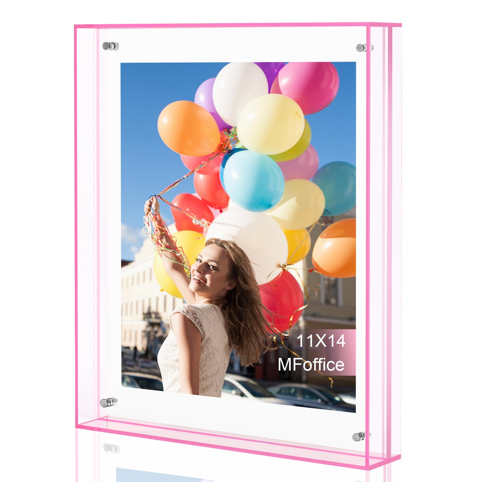 11x14 Picture Frames, Stunning Color Acrylic Floating Photo Frame, Use as 11x14, 10x12, 10x10, 9x12 Picture Frame, Horizontal and Vertical Formats for Tabletop Display, Pink, 1Pack