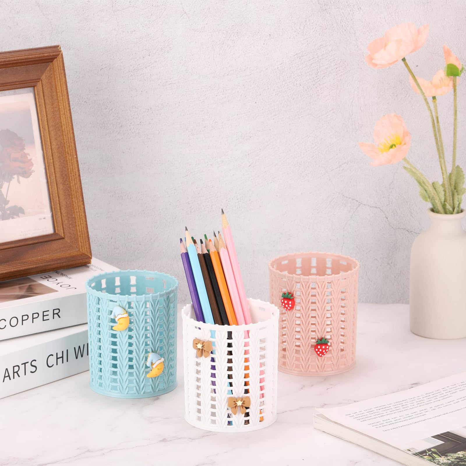 PATIKIL Pencil Holder 4-Pack - Cute Pencil-Shaped Desk Organizers In Assorted Colors