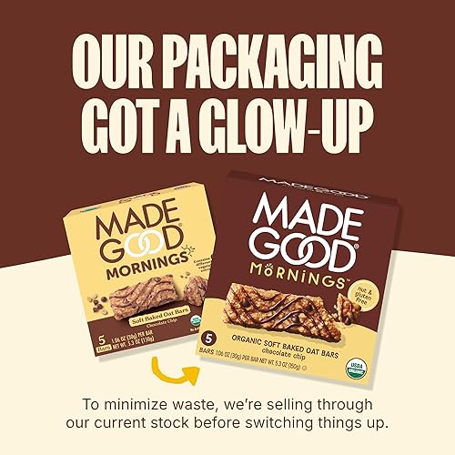 Miniatura 7 de MadeGood Mornings Barras de desayuno horneadas suaves, con chips de chocolate, 1.06 Oz (30 unidades) Snacks sin gluten