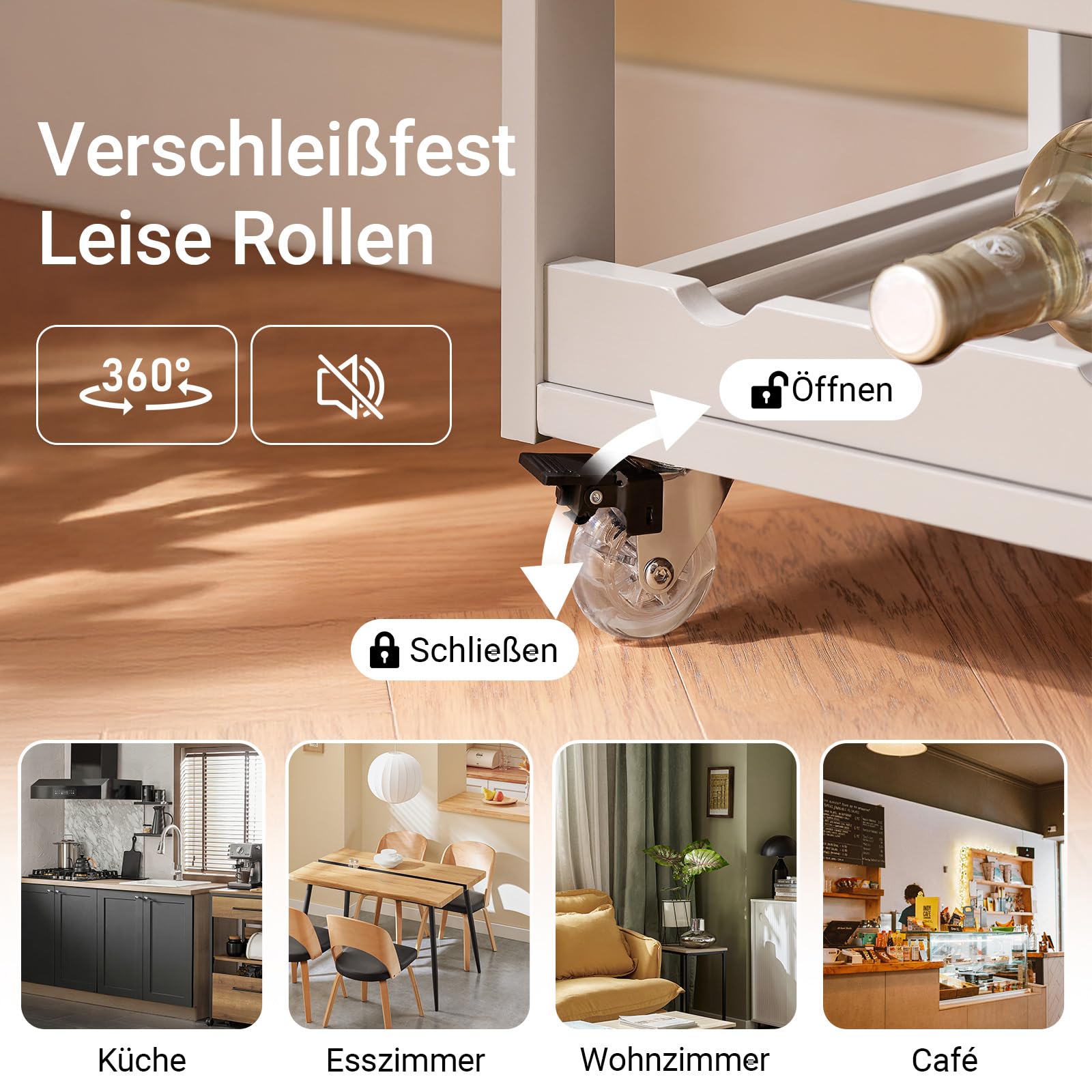 SoBuy Servierwagen mit Rollen und Weinregal 67 × 86 × 38 cm kleine Küchen | Küchenwagen mit Arbeitsplatte aus Kautschukholz und Schublade – ideal als Kaffeewagen oder Beistellwagen MDF FKW45-KA