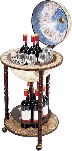 COSTWAY Globe - Gabinete de bar de vino, carrito de bar italiano con réplicas con ruedas y estante para botella de licor, soporte de barra de vino