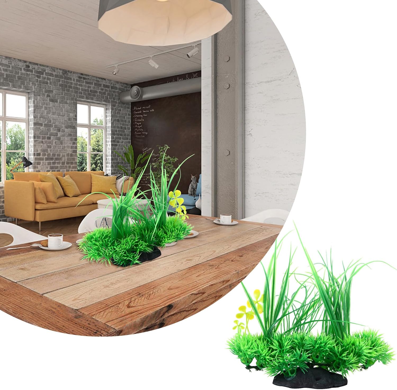 Artificial Seaweed Aquarium Plants 2pcs Plastic Simulation Aquatic Decor Fish Tank Landscape Green and Lotus Leaf for Home Aquarium Accessories