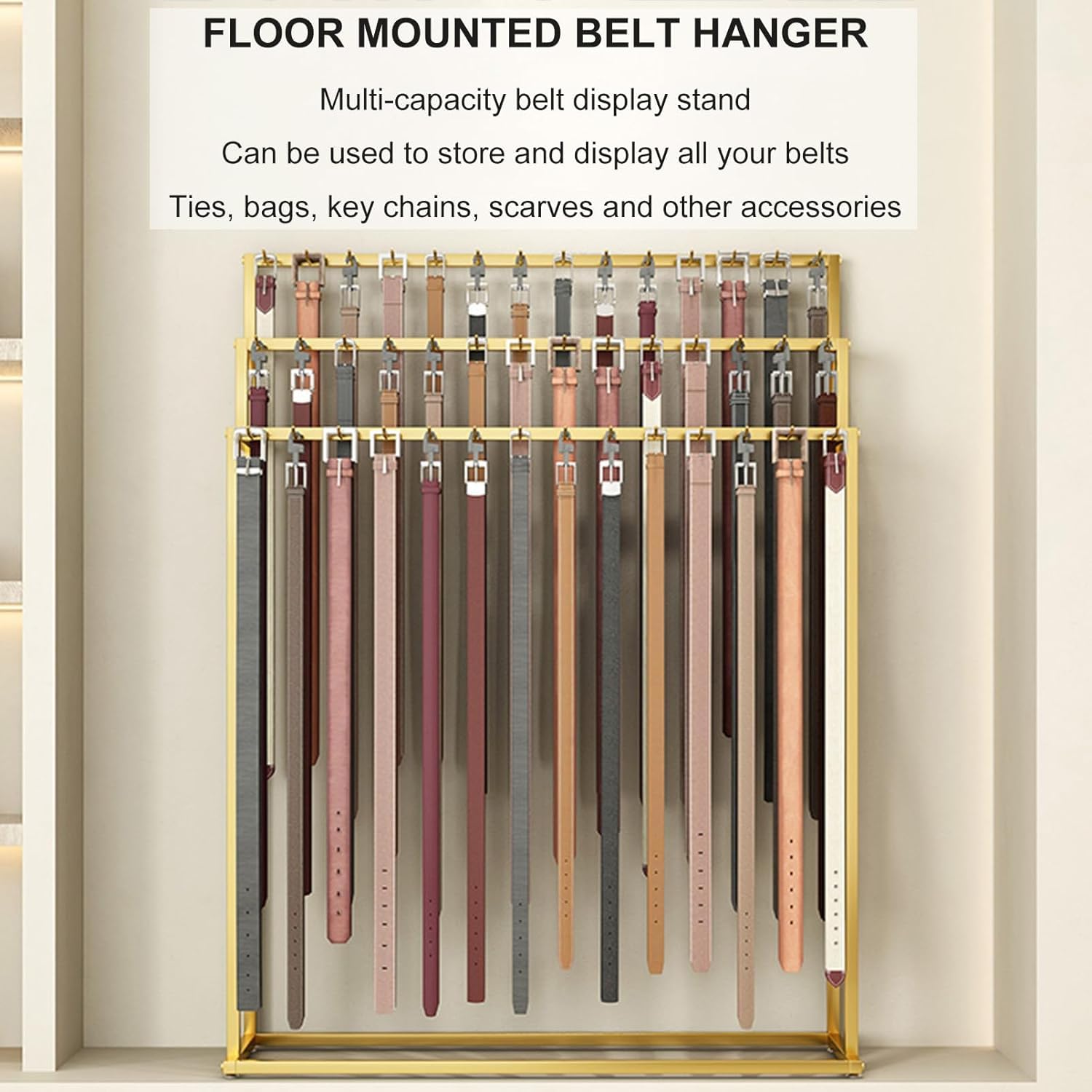 Gürtelständer für Herren, Krawattenhalter, Gürtelaufhänger für Bekleidungsgeschäfte, Schmuckständer mit Haken, Organizer für Handtaschen, Schals und Regenschirme, Weiß, 120 x 40 x 150 cm