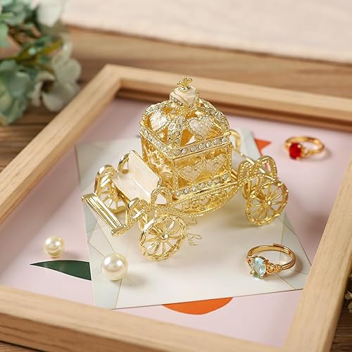 Miniatura 5 de Retro ahueca hacia fuera carro baratija caja pequeña joyeros pintados a mano regalo del día de la madre para las mujeres (blanco)