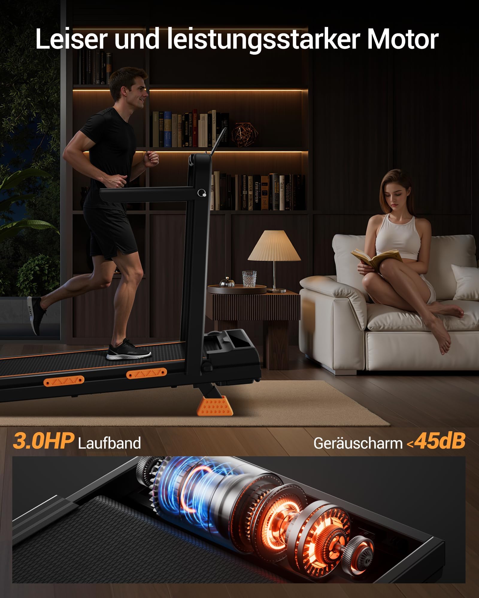 Walking Pad Klappbar mit Steigung, 10% Neigung, 1–10 km/h Laufband für Zuhause, mit Handlauf, LED Anzeige, platzsparend, bis 120 kg