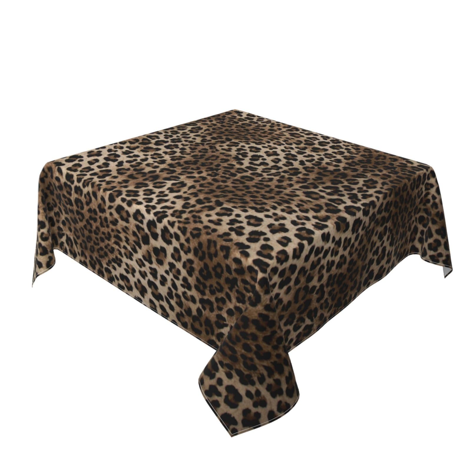 Yxuiyal Leopard Square Tablecloths 60x60 Inches Brown Cheetah Leopard Print Decorative Square Tablecloths Modern Washable Reusable Table Covers for