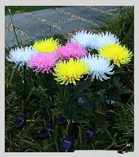 Miniatura 2 de Paquete de 4 luces solares para exteriores, luces solares de jardín con flores de crisantemo más grandes, luces impermeables para exteriores, panel