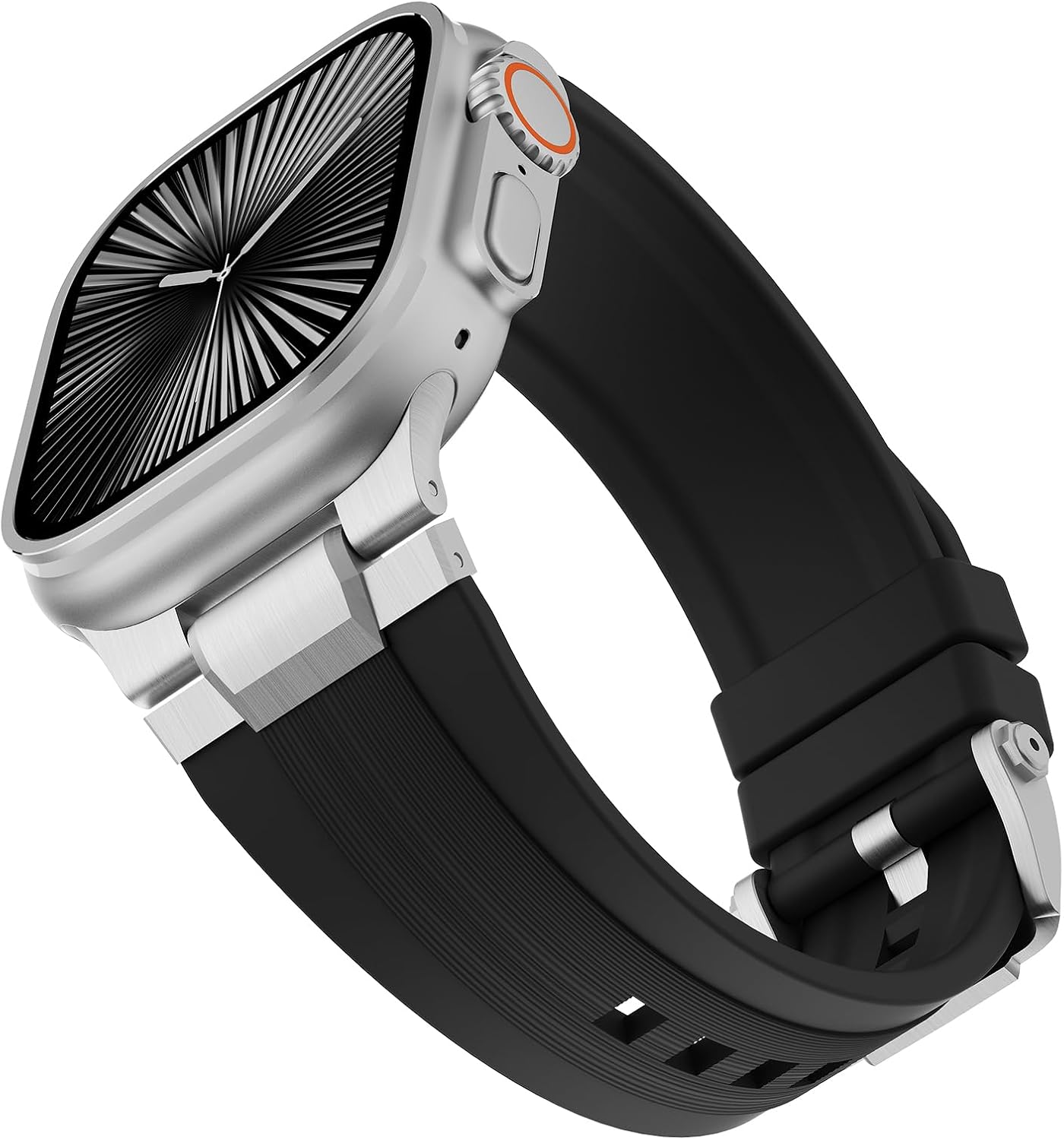 Sport Band for Apple Watch Ultra 3/Ultra 2/Ultra/Series 11 10 9 8 7 (49mm 46mm 45mm 44mm), Wide Rugged 316L Stainless Steel Connector Durable Silicone Band for Men