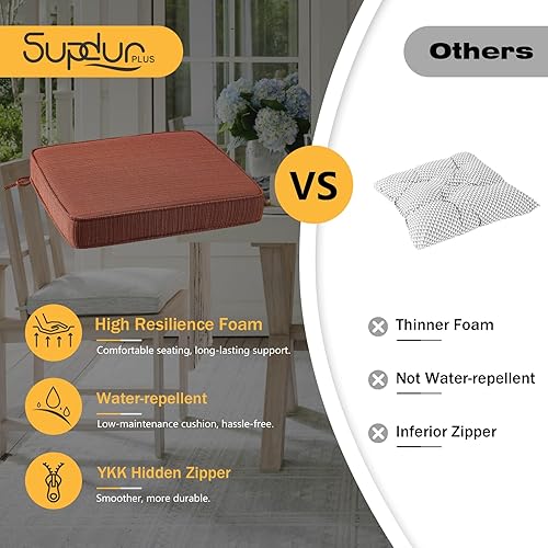 Miniatura 6 de Cojín de asiento de esquina cuadrado para exteriores, 19"x19"x3", juego de 4, cojines de asiento antideslizantes con funda extraíble para muebles de