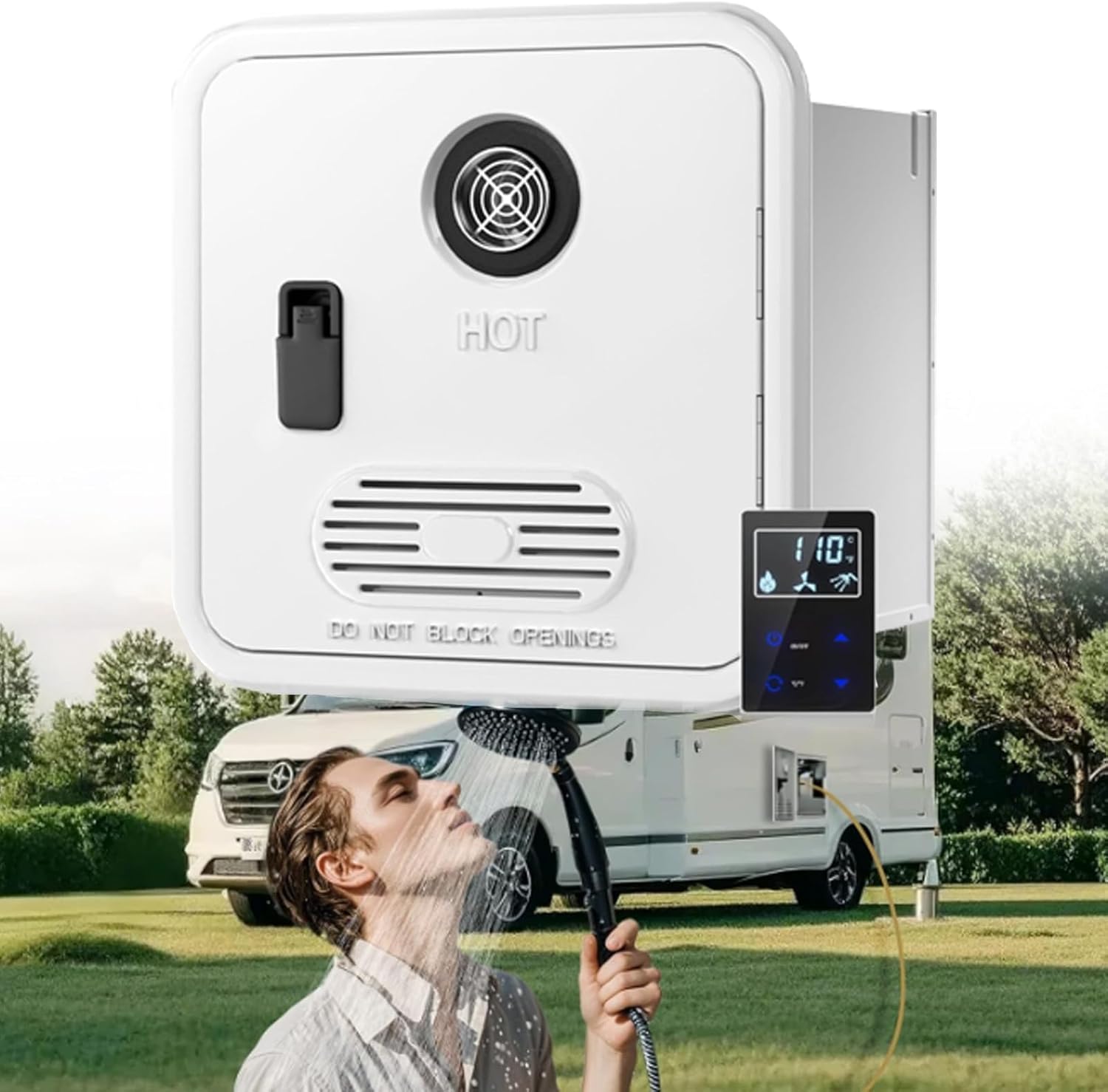 Digital RV Tankless Water Heater with Frost Protection, 8L/min Propane Water Heater for Camping, Portable Instant Hot Water System with Temperature Display White (White)