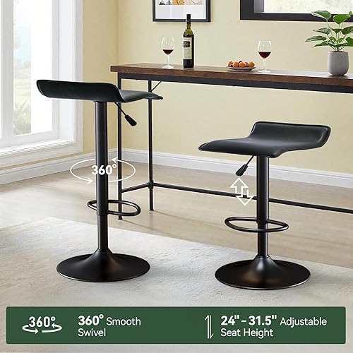 Miniatura 23 de Vogue Furniture Direct Juego de 2 taburetes de bar ajustables, modernos taburetes de bar giratorios de piel sintética para elevador de aire, silla