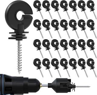 NQN 30 Pack Black Electric Fence Screw-In Insulators with Free Socket Tool - Durable Ring Insulators for Wood Posts & Poly Wire