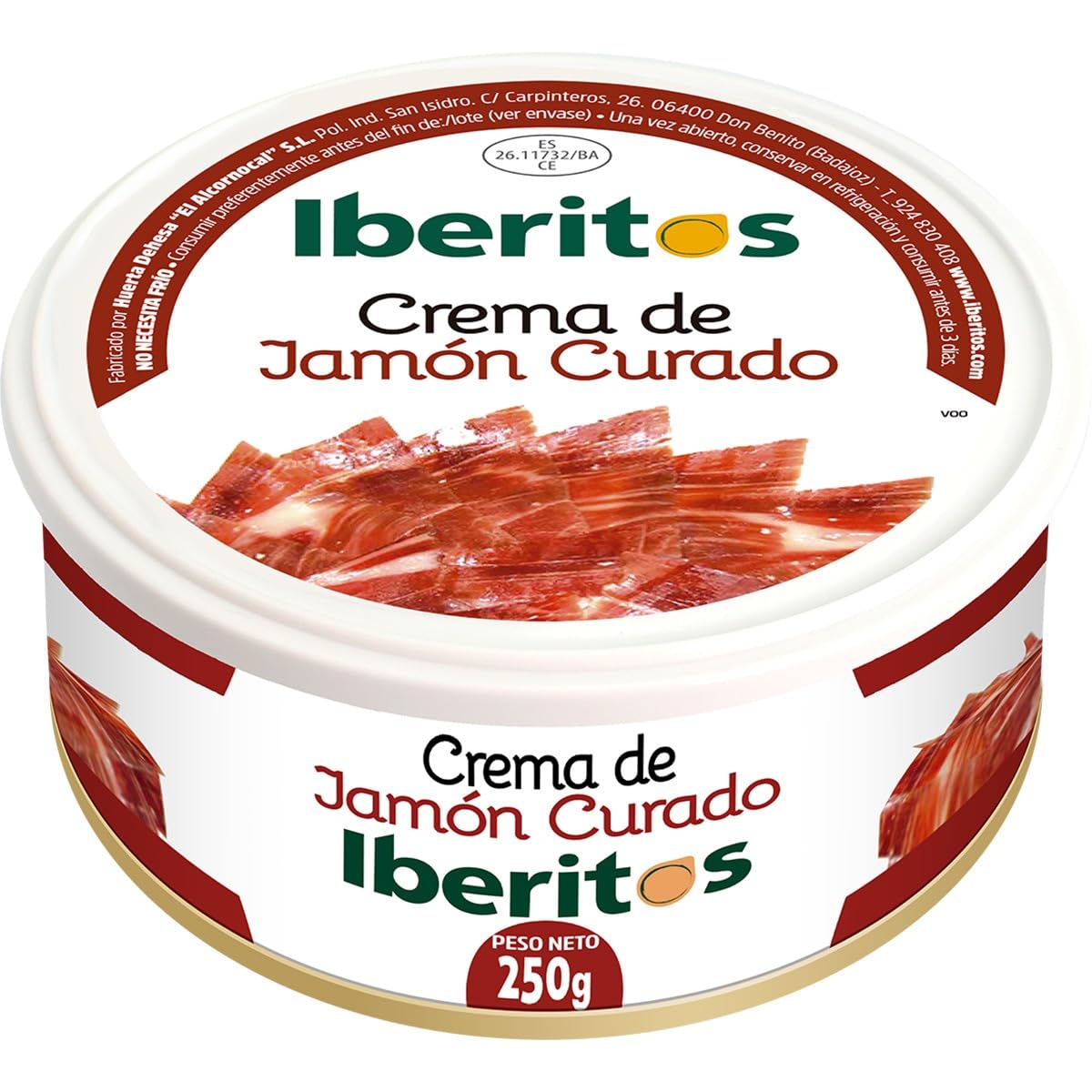 Crema de Jamón Curado Iberitos 250g - Textura Suave y Sabor Intenso - Ideal para Aperitivos, Canapés y Tostadas (PACK 6)