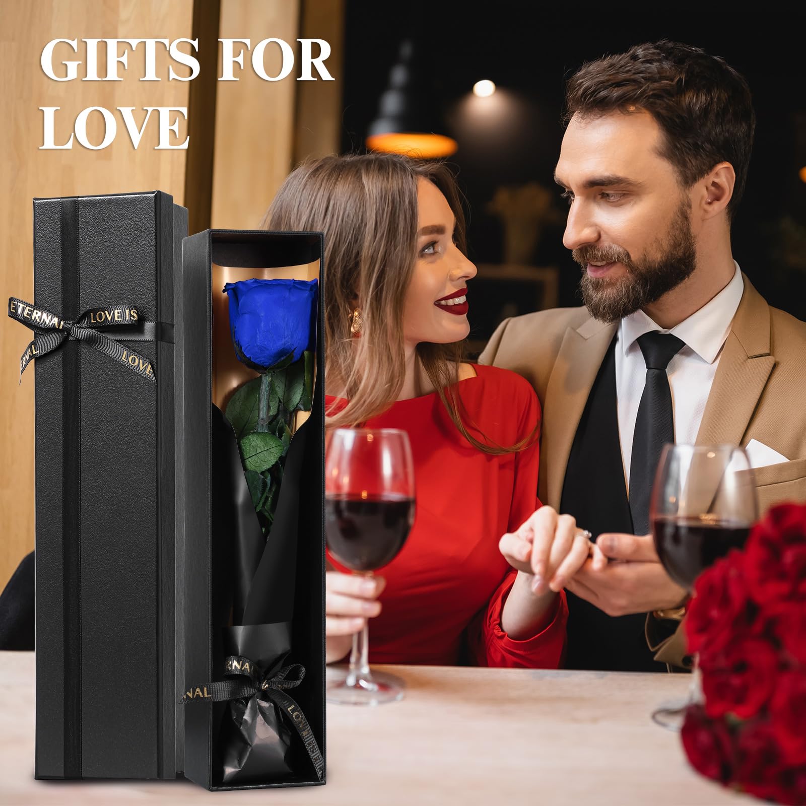 Touloube Rosa Stabilizzata Vera Eterna Blu Fiori Regalo di San Valentino per Donna, Idee Regalo Donna Compleanno Anniversario Per Lei, Regali Mamma Fidanzata Moglie Sorella, Ti Amoregali